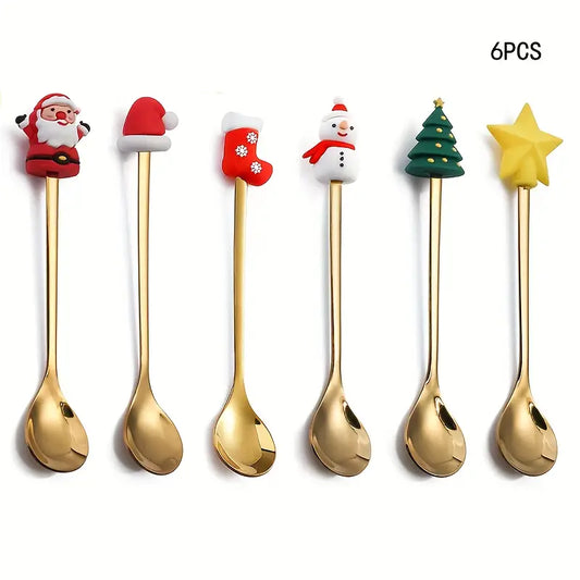 6pcs Christmas Coffee Spoon, Stainless Steel