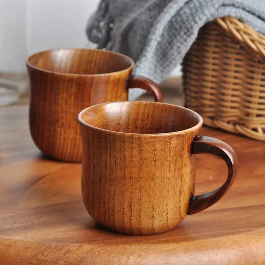 1pc 4.4oz Wooden Coffee Mug Solid Wood Tea Cup With Handle